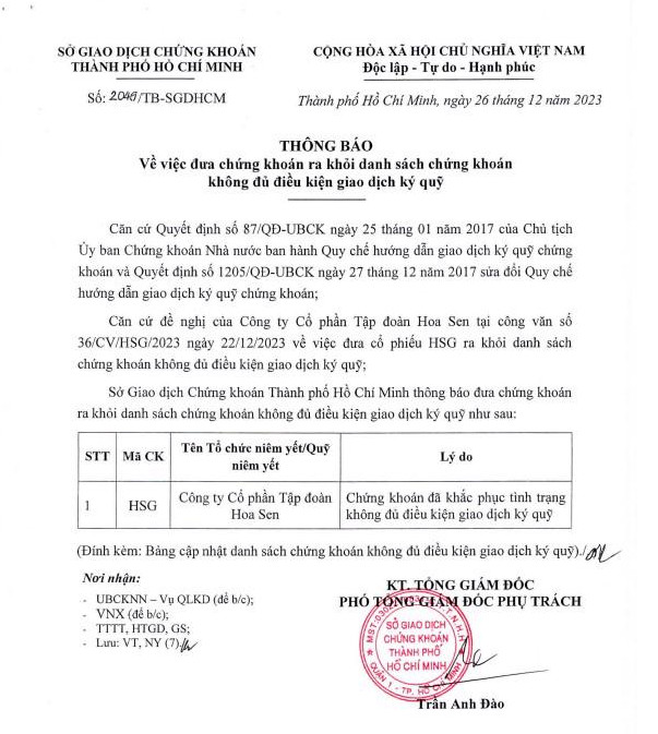 0-Cổ phiếu HSG chính thức được HOSE cho giao dịch ký quỹ trở lại
